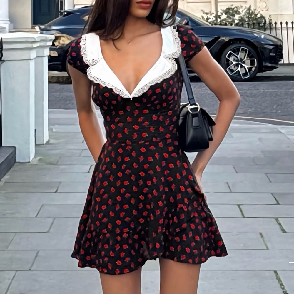 Large mini Black and Red Floral Dress